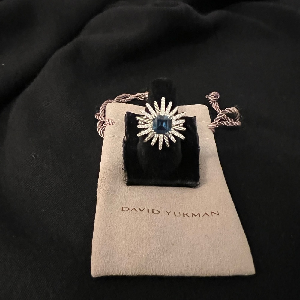 David Yurman Blue Topaz & Diamond Starburst Ring